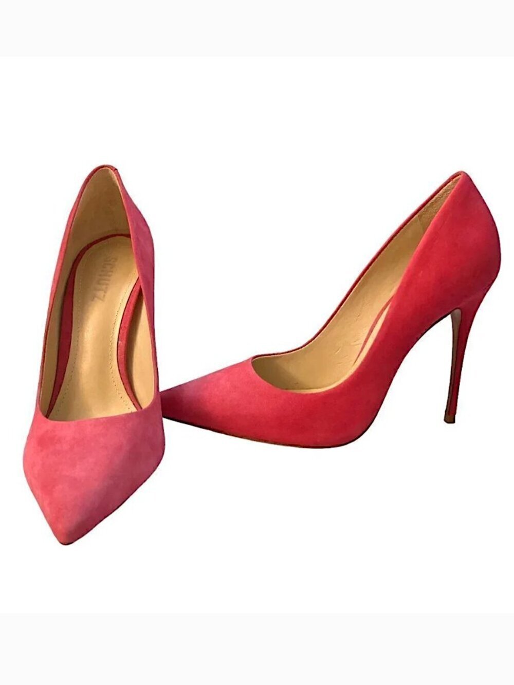 SCHUTZ Farrah Hot Pink Suede Pointed Toe Heels Pumps